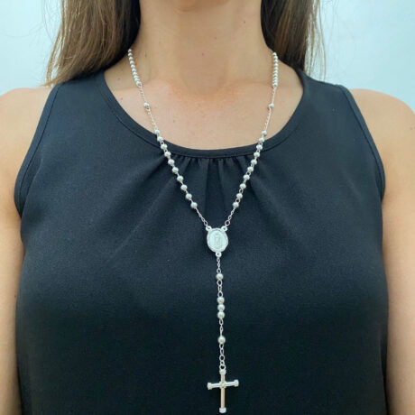 Collar Rosario De Plata .925 Cruz Virgen Agálea Joyería Plateado