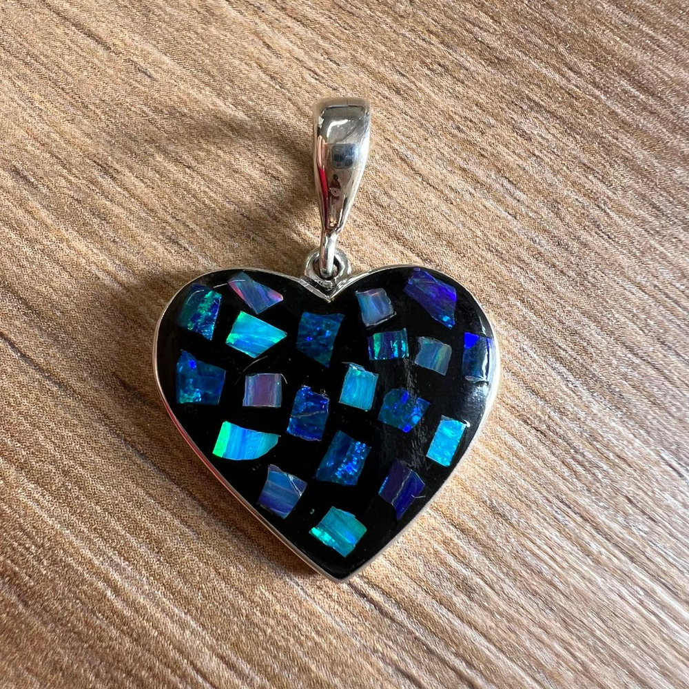 Dije De Plata .925 Corazón Con Ópalo Agalea Mujer Negro-multicolor - Image 5
