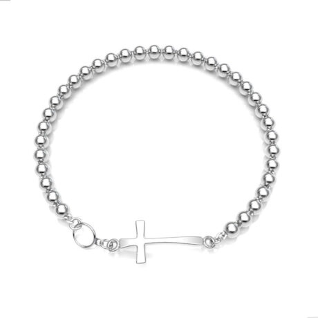 Pulsera Bolitas Cruz Plata .925 Mujer Agálea Joyería Largo 45.72 Cm