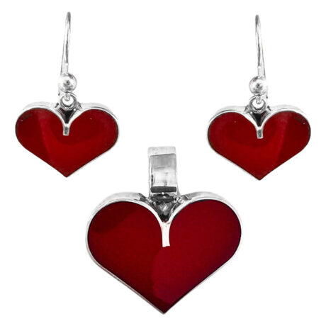 Juego Dije Y Arete De Plata 925 Corazón Agálea Mujer Bordó