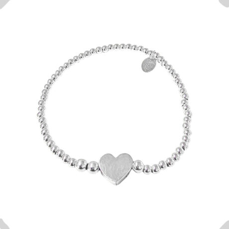 Pulsera Elastico Bolitas De Plata .925 Corazón Mujer Agálea Plateado 5 Cm 16 Cm