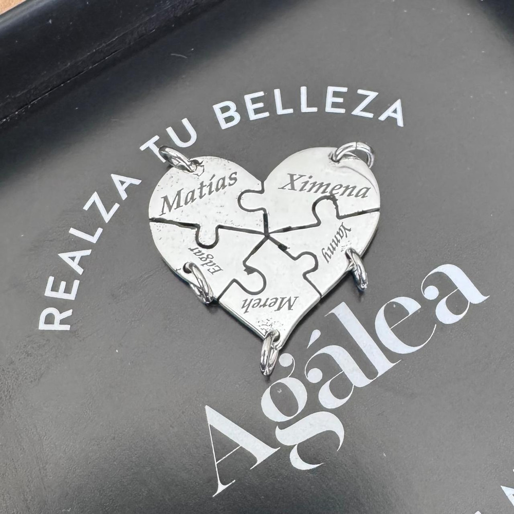 Dije Plata 925 Corazón Rompecabezas 5 Grabado Laser Agálea Plateado - Image 7