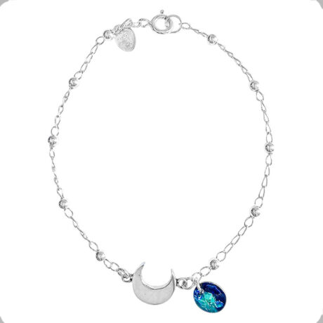 Pulsera Plata .925 Con Dije Y Cristal Swarovski Agalea Mujer Turquesa 5 Cm 19 Cm