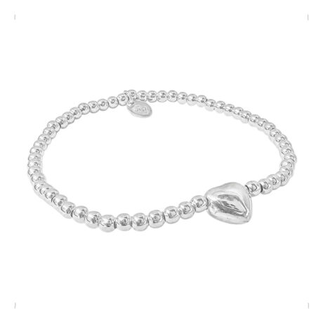 Pulsera De Plata .925 Elástico Bolitas Y Dije Corazón Agálea Plateado 16 Cm
