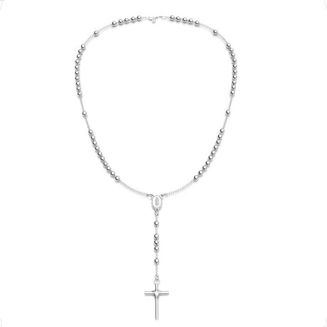 Collar Rosario Liso Cruz Atada En Plata .925 Agálea Joyería Color Plateado