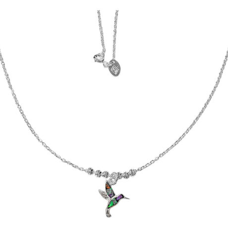 Collar Plata .925 Dije Colibrí Con Opalo 45cm Agálea Mujer Plateado