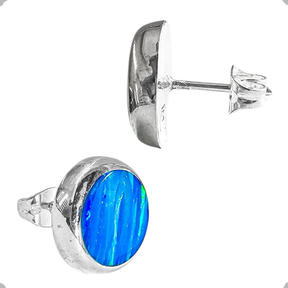 Arete Broquel De Plata .925 Y Opalo Colores Mujer Agalea - Image 5