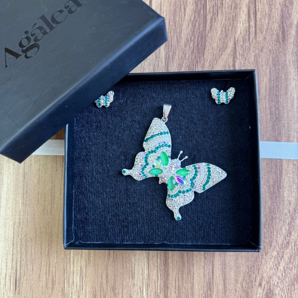 Juego Dije Y Arete Plata 925 Mariposa Cristal Agálea Mujer - Image 8