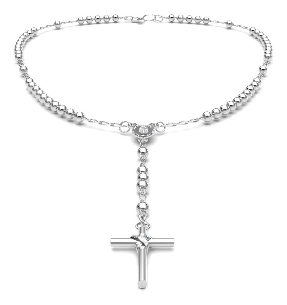 Collar Rosario Liso Cruz Atada En Plata .925 Agálea Joyería Color Plateado - Image 5