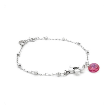 Pulsera Con Dije Plata .925 Y Crisal Swarovski Mujer Agalea Color Rosa Diámetro 5 Cm Largo 19 Cm