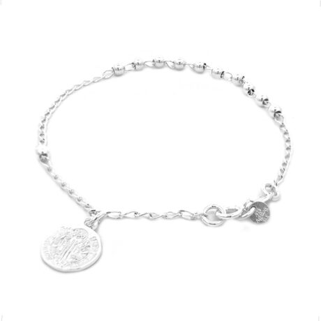 Pulsera De Plata 925 San Benito Bolita Lisa 3 Mm Agálea Plateado 12.7 Cm 17 Cm
