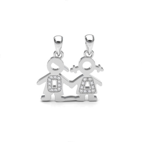 Dije Niño Y Niña De Plata 925 Con Circonias Agálea Joyería Color Plateado