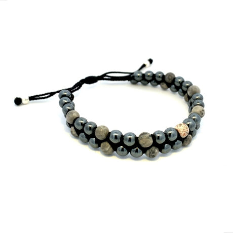 Pulsera Doble Tejida Bolita De 6mm Y Plata 925 Agálea Hombre Color Gris Diámetro 0   Largo 16