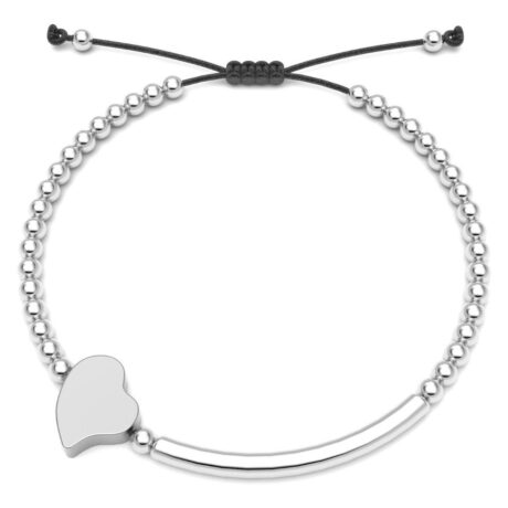Pulsera De Plata .925 Dije Corazón Con Bolitas Y Tubo Agálea Diámetro 0 Mm Largo 18 Cm