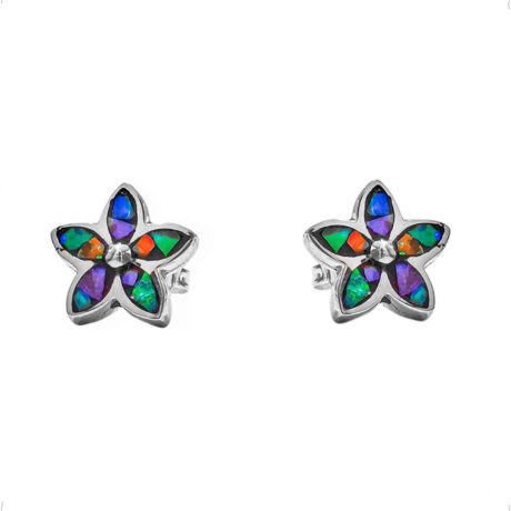 Arete Broquel Plata 925 Flor Opalo Multicolor Agálea