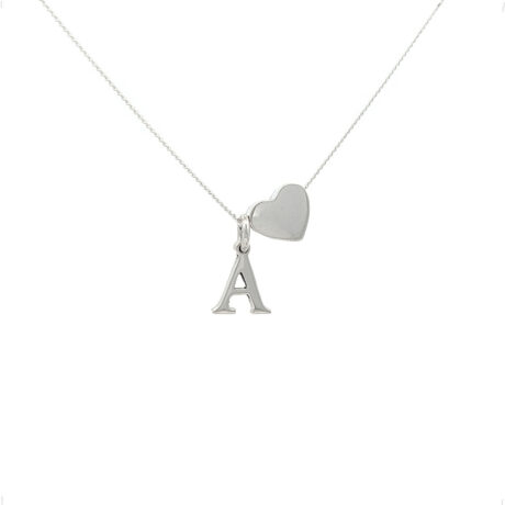 Collar De Plata .925 Corazón Y Dije Letras Iniciales Agalea Color Plateado