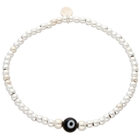 Pulsera Bolitas De Plata 925 Y Ojo Turco Amuleto Agálea Color Negra Diámetro 5 Cm Largo 17 Cm