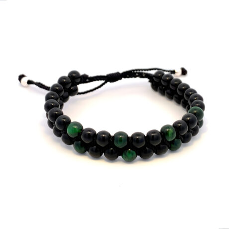 Pulsera Doble Tejida Bolita De 6mm Y Plata 925 Agálea Hombre Color Verde Diámetro 0 Mm Largo 40.64 Cm