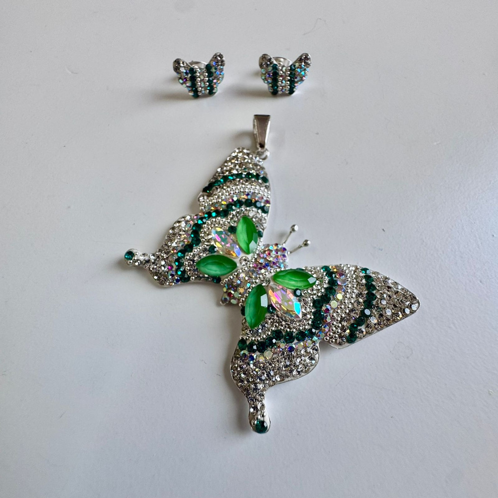 Juego Dije Y Arete Plata 925 Mariposa Cristal Agálea Mujer - Image 7