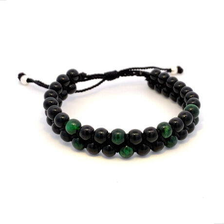 Pulsera Doble Tejida Bolita De 6mm Y Plata 925 Agálea Hombre