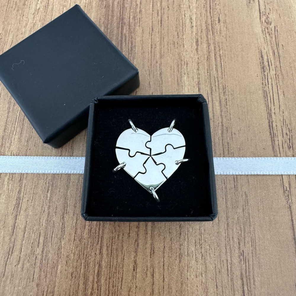 Dije Plata 925 Corazón Rompecabezas 5 Grabado Laser Agálea Plateado - Image 8