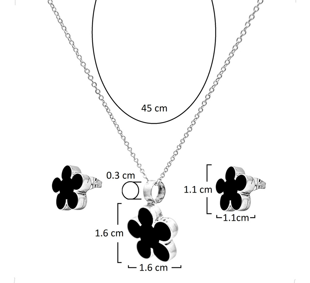 Set Collar Y Arete De Plata .925 Flor Resina Negro Agálea Negro - Image 3