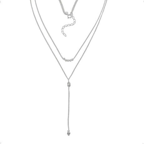 Collar Corbatero Plata Ley .925 Con Dijes Diamantados Agálea Plateado