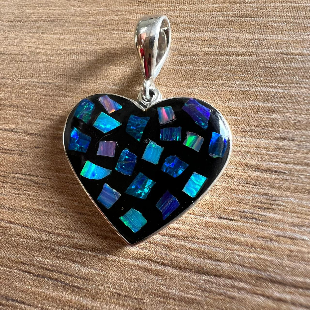 Dije De Plata .925 Corazón Con Ópalo Agalea Mujer Negro-multicolor - Image 7