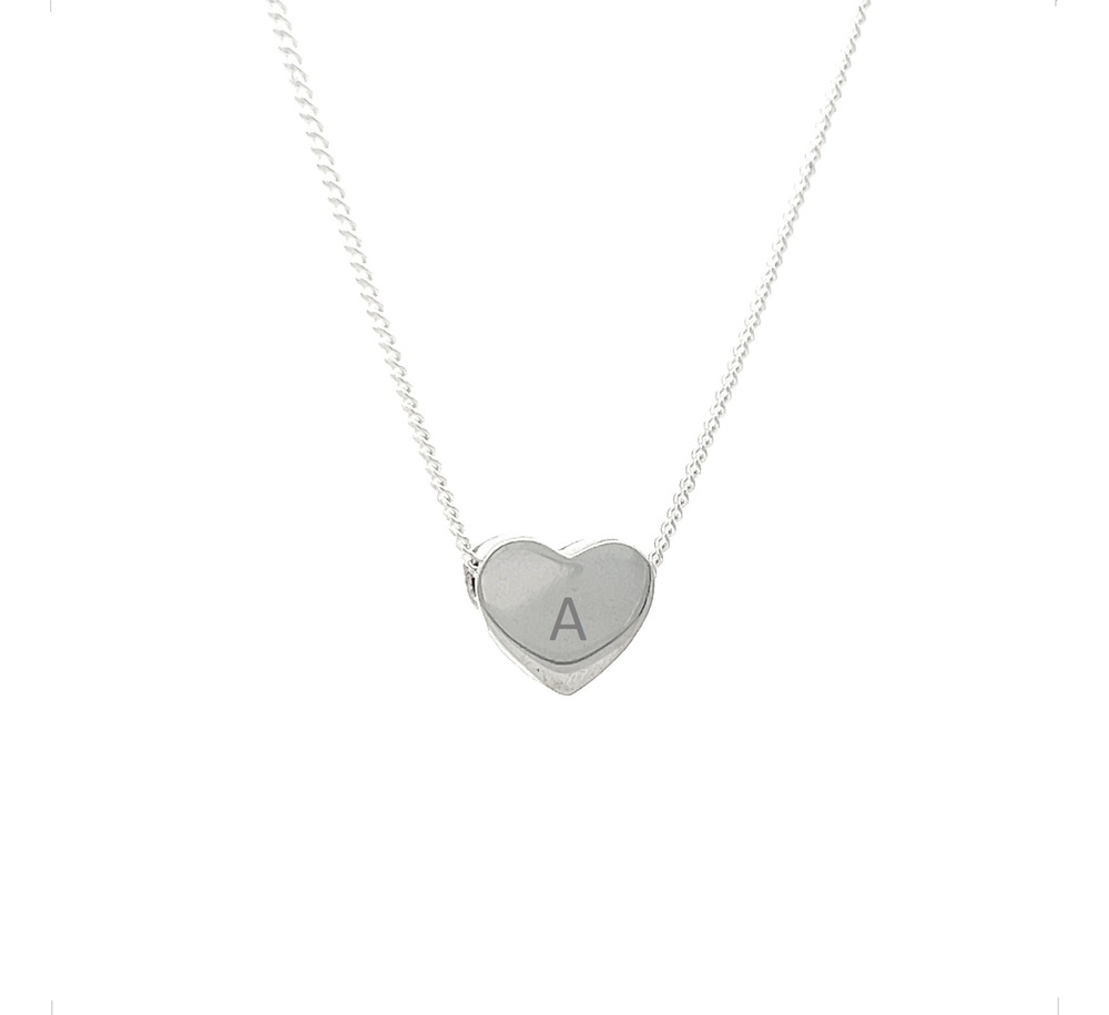 Collar Dije Corazón De Plata .925 Grabado Inicial Agálea Plateado