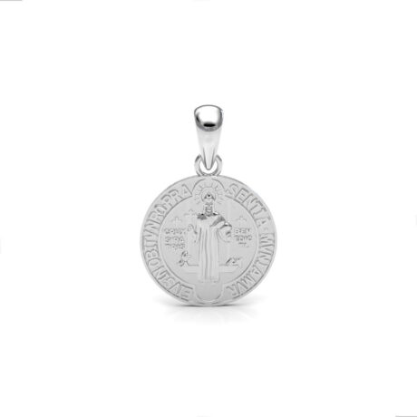 Dije Medalla San Benito Mediano De Plata .925 Agálea Joyería Color Plateado