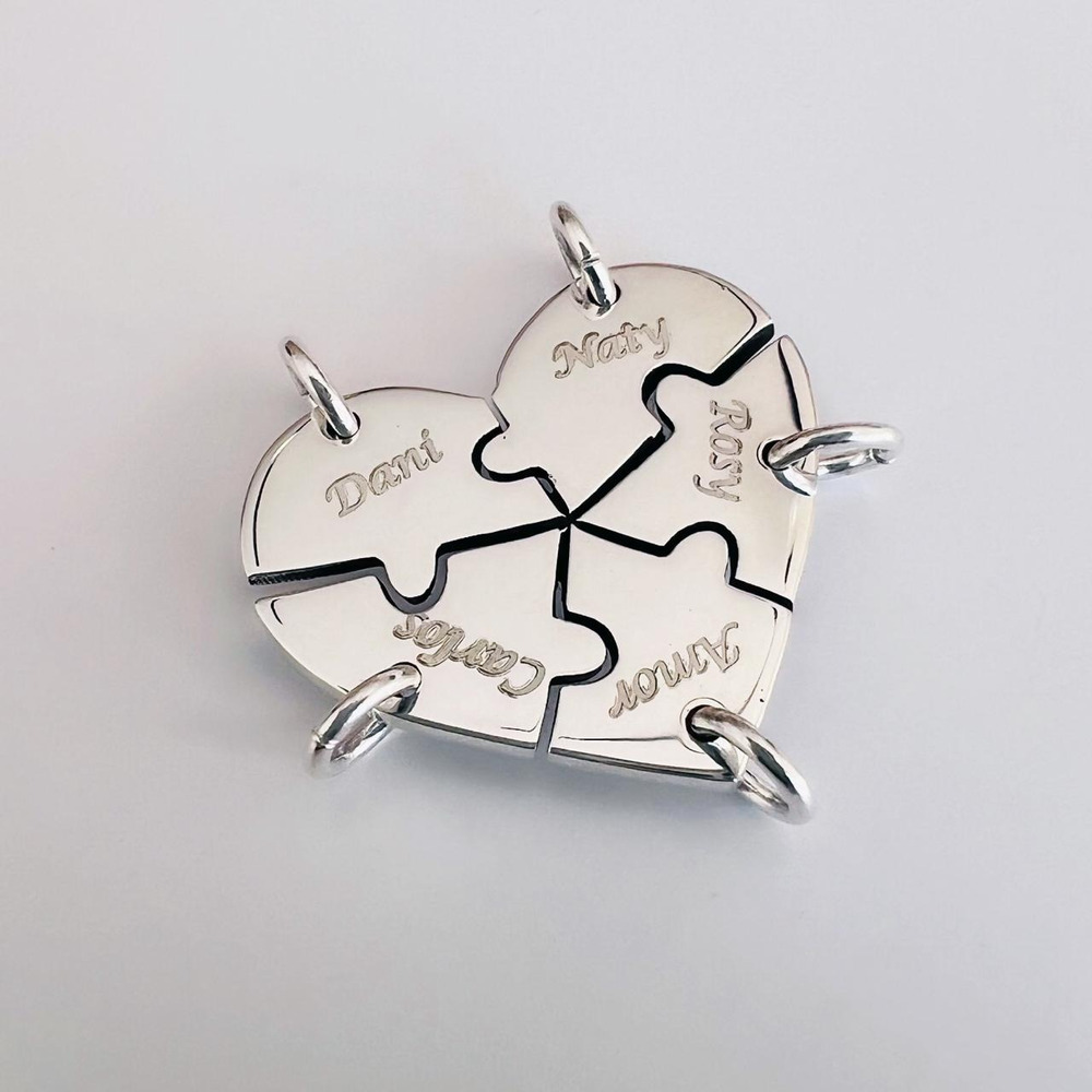 Dije Plata 925 Corazón Rompecabezas 5 Grabado Laser Agálea Plateado - Image 3