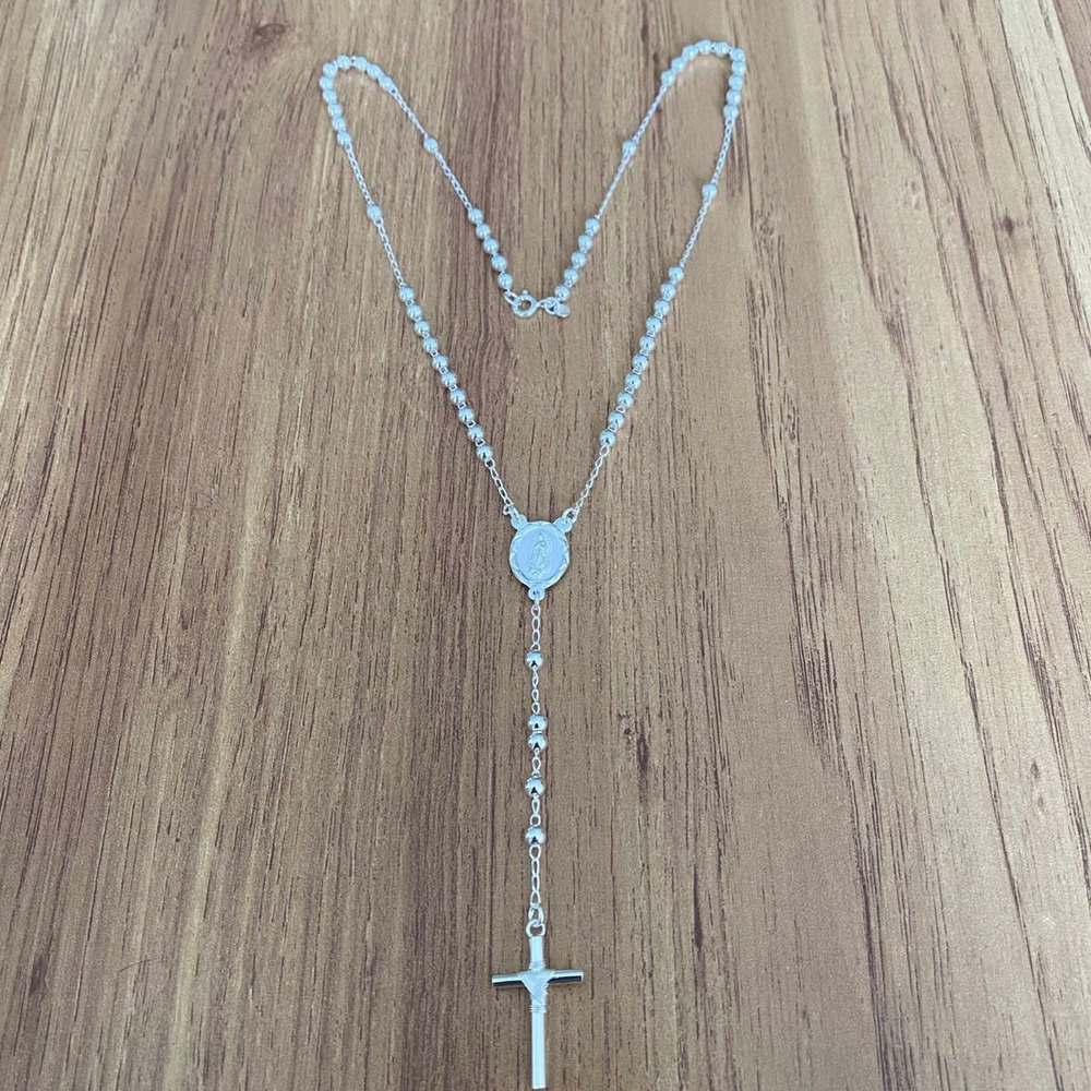 Collar Rosario Liso Cruz Atada En Plata .925 Agálea Joyería Color Plateado - Image 6