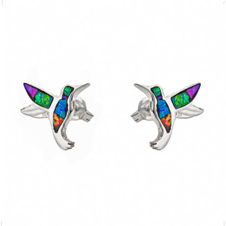 Arete Broquel De Plata .925 Colibrí Opalo Multicolor Agálea