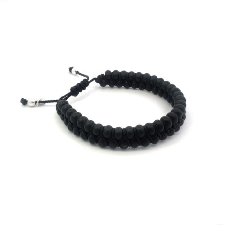 Pulsera Doble Tejida Bolitas Y Plata 925 Agálea Hombre Color Negro