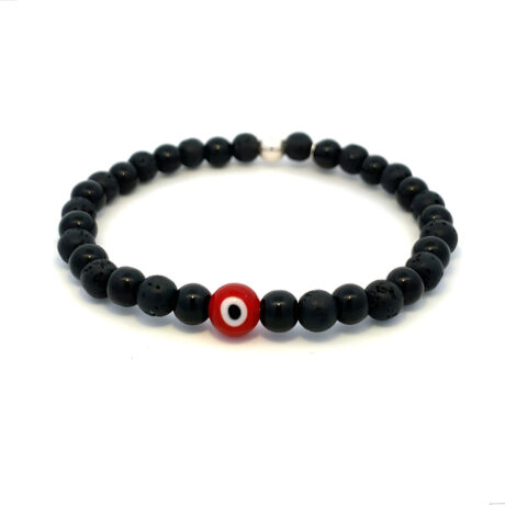 Pulsera Piedra Volcánica Y Ojo Turco Plata 925 Hombre Agalea Color Rojo Diámetro 5 Cm