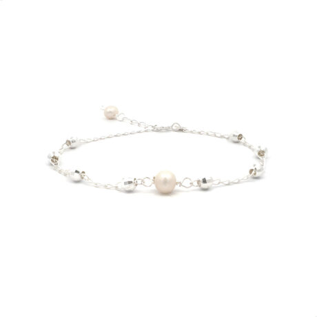 Pulsera De Plata .925 Con Perla Mujer Agálea Diámetro 5 Cm Largo 18 Cm