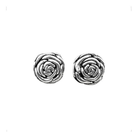 Arete Broquel De Plata .925 Flor Rosa Oxido Agálea Mujer