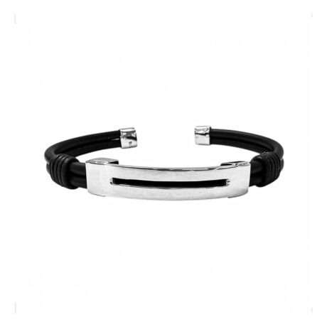 Pulsera Brazalete Plata .925 Y Caucho  Hombre Agálea 1 Linea 6 Cm 18 Cm