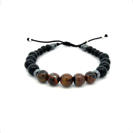 Pulsera Ojo De Tigre Plata .925 Onix Arcelina Agalea Hombre Café Negro 5 Cm 17 Cm