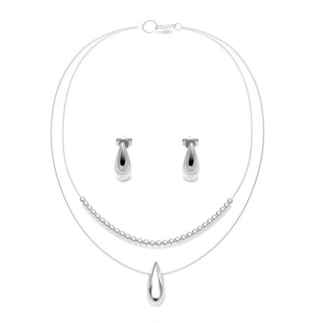 Collar De Plata 925 Set De Cadena Dije Y Aretes Mujer Agálea Color Gota