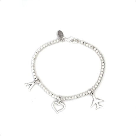 Pulsera Bolitas 3mm Con 3 Dijes A De Plata 925 Agálea Color 18 Cm Diámetro 0 Largo 18