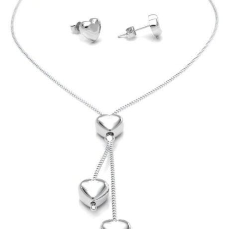 Collar Y Aretes De Plata 925 Set Cadena 43cm Mujer Agalea Color Corazon