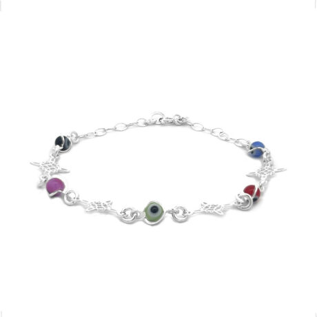 Pulsera Plata 925 Nudo De Bruja Y Ojo Turco Amuleto Agálea Color Multicolor Diámetro 5 Cm Largo 18 Cm