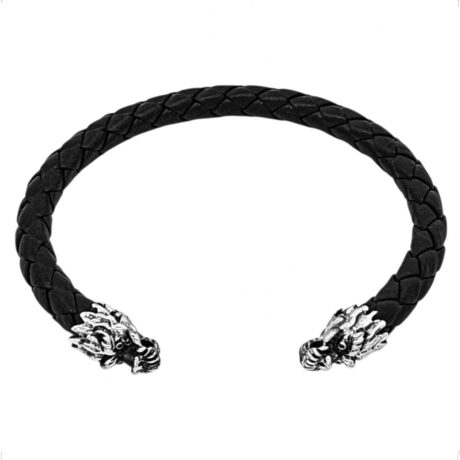 Pulsera Brazalete Piel Y Plata .925 Unitalla Hombre Agálea Dragon 6.6 Cm 19 Cm