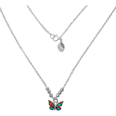 Collar Plata .925 Dije Mariposa Con Opalo 45cm Agálea Mujer Plateado