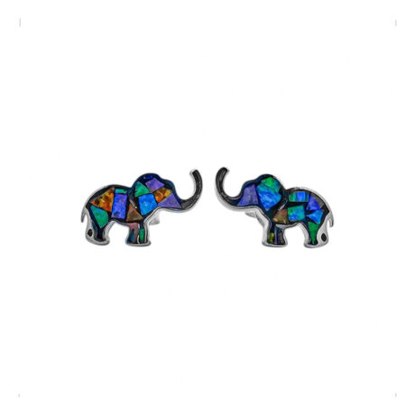 Arete Broquel Plata 925 Elefante Opalo Multicolor Agálea