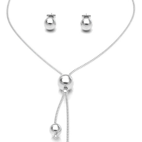 Collar Y Aretes De Plata 925 Set Cadena 43cm Mujer Agalea Color Bolita