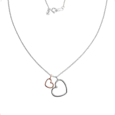Collar De Plata .925 45 Cm 2 Dijes De Corazón Mujer Agálea Rosa