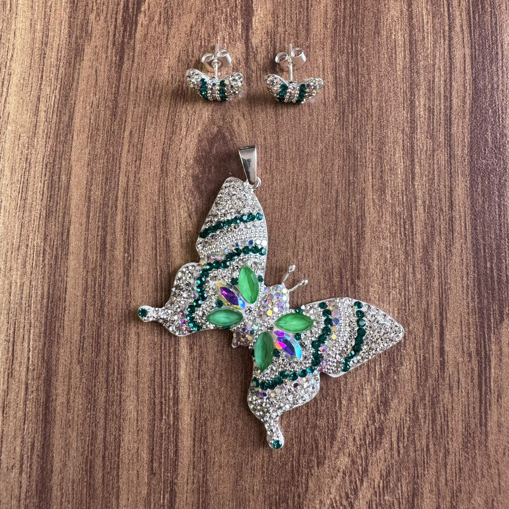 Juego Dije Y Arete Plata 925 Mariposa Cristal Agálea Mujer - Image 4