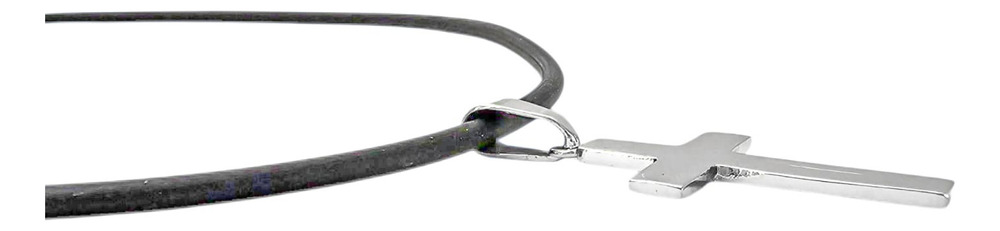 Collar Caucho Con Dije Cruz Plata .925 Grabado Hombre Agálea - Image 6